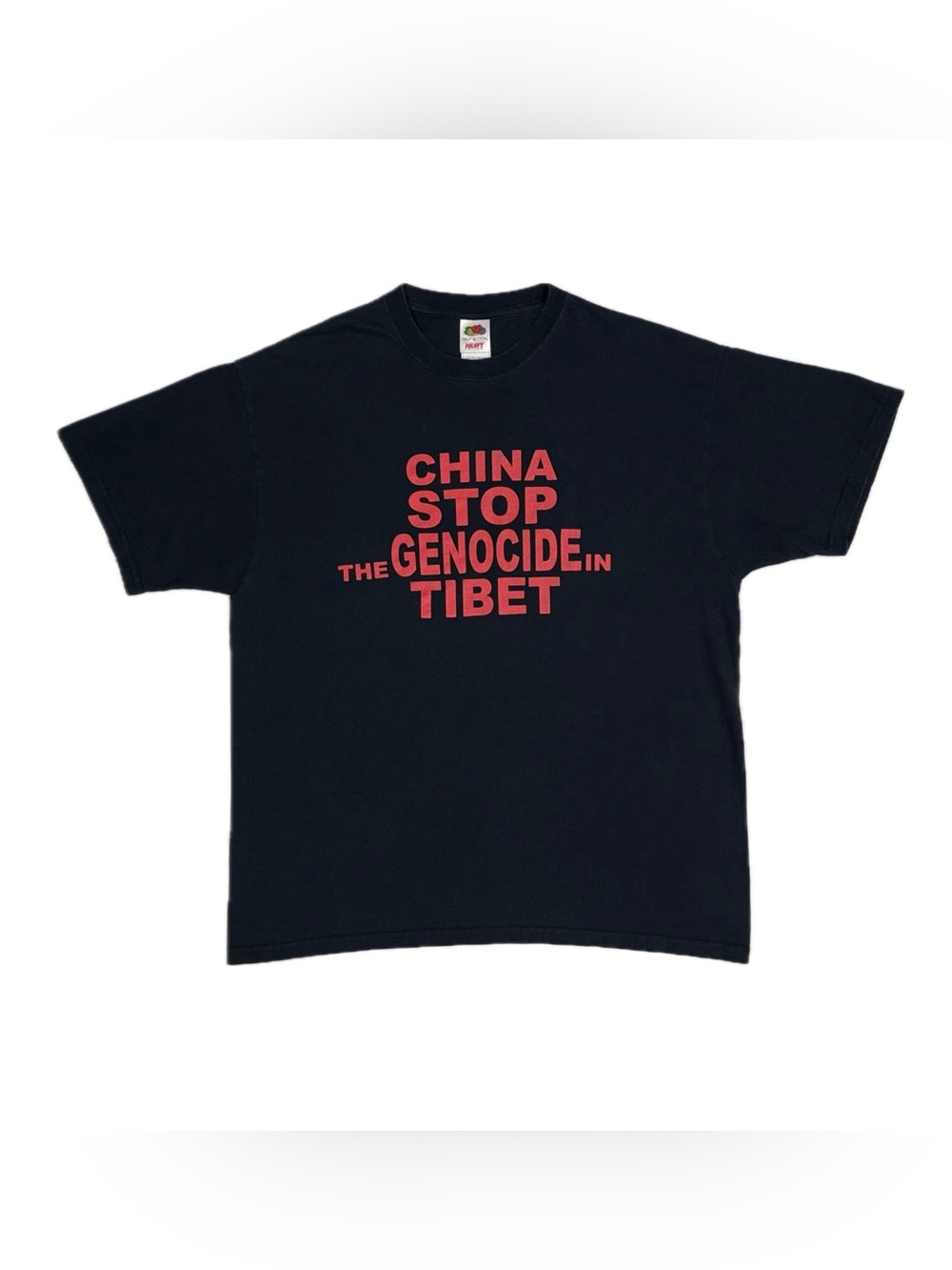 Vtg 90s Fruit Of The Loom Heavy Cotton Black Free Tibet Graphic T Shirt Men XL